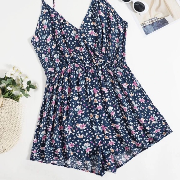 Plus Surplice Neck Floral Slip Romper